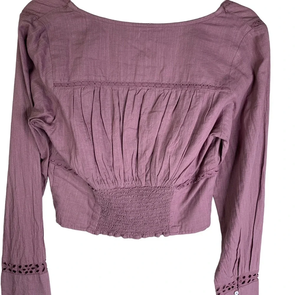 Free People Dusty Mauve Sweetheart Neckline Tiny Button Front Top Small NEW +Tag